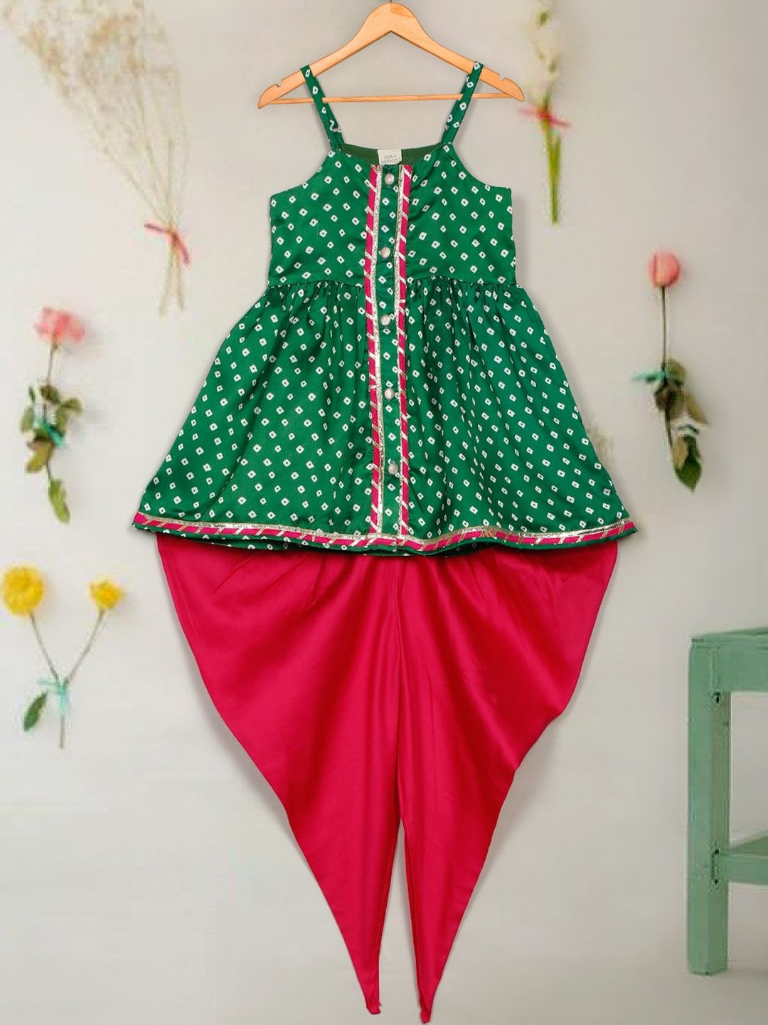 SAKA DESIGNS Girls Ethnic Motifs Printed Satin A-Line Kurti with Dhoti Pants