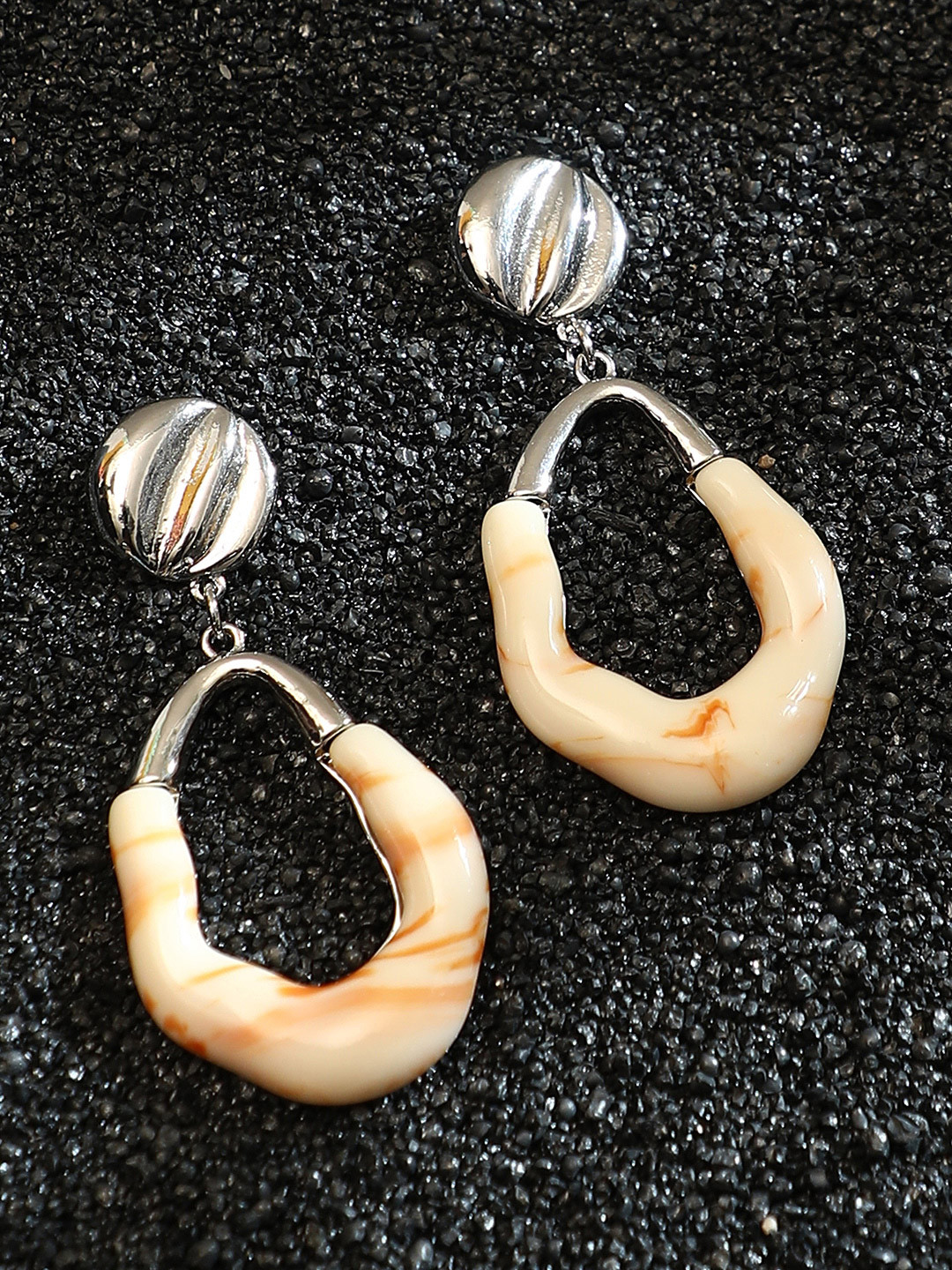 SOHI Silver-Plated The Calacatta Contemporary Drop Earrings