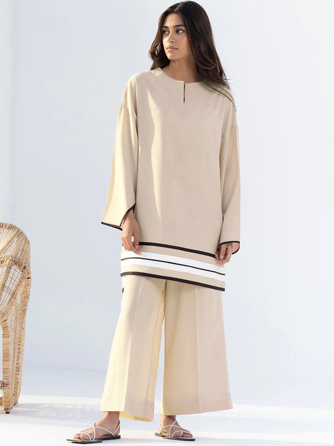 ROMONIA Striped Tunic With Palazzos Co-Ords