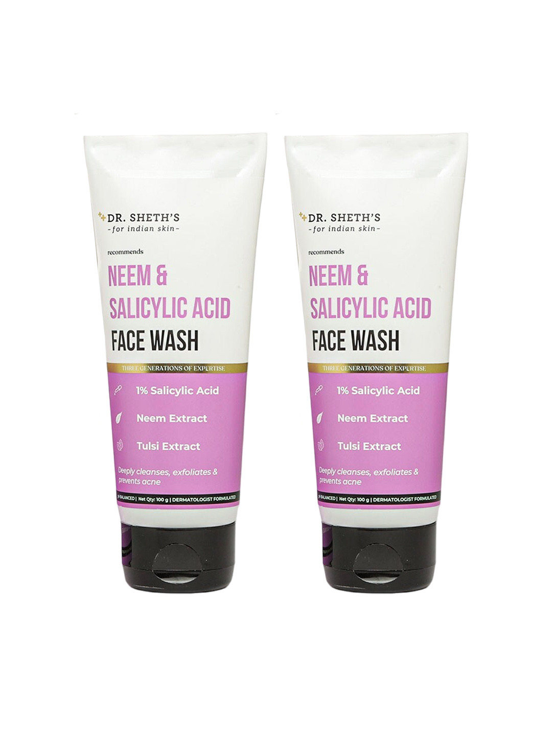 DR. SHETHS Set of 2 Neem & Salicylic Acid Face Wash for Acne & Excess Oil - 100g each