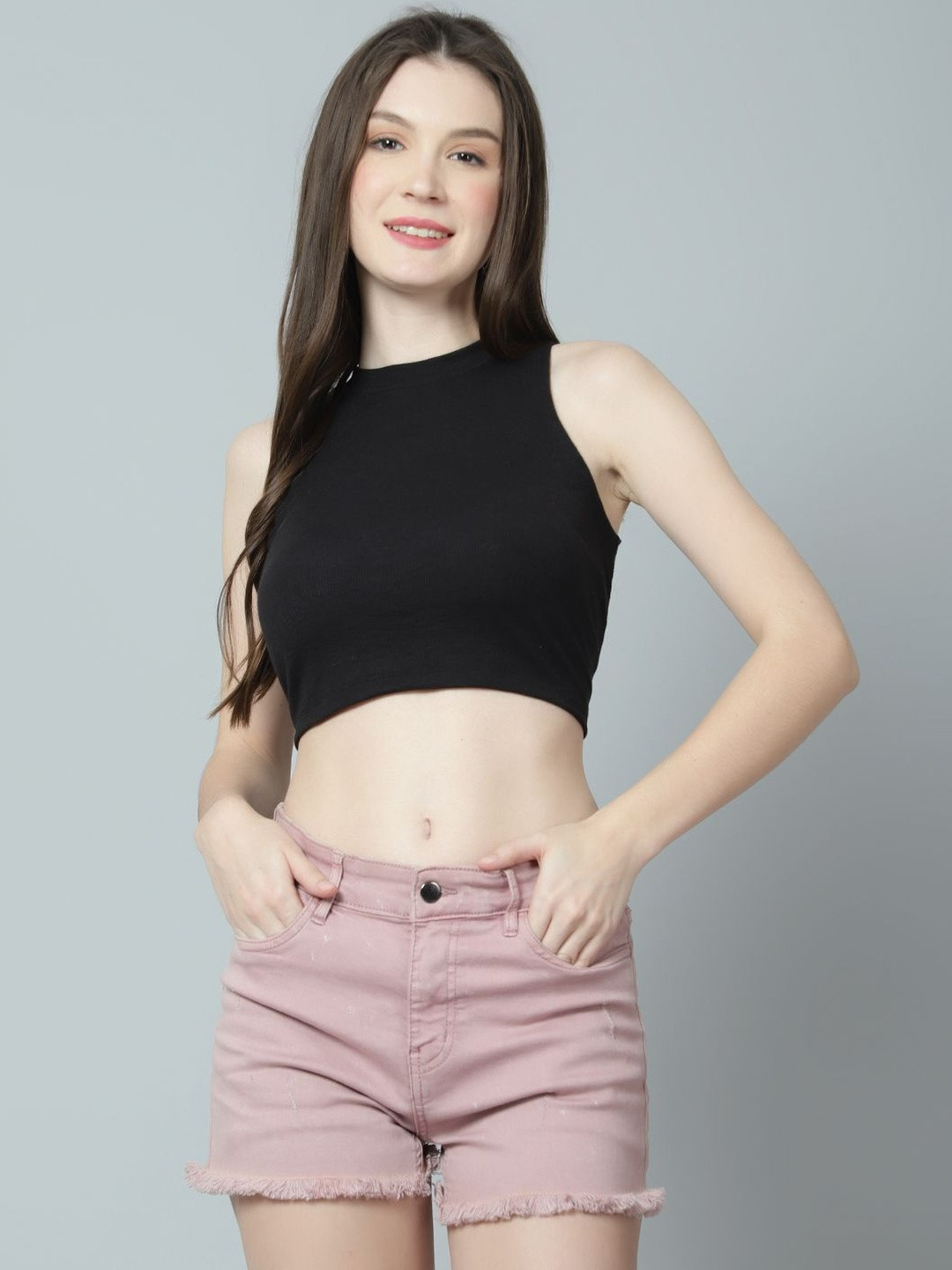 DIAZ Women Ribbed Cotton Fitted Crop Top