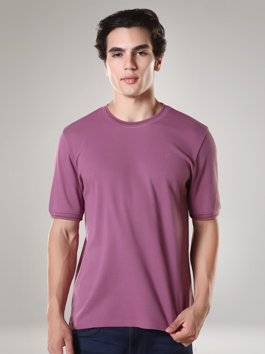 TURMS Men Solid Crew Neck Half Sleeves Anti Odor Ice Cool Tech UV Protectant Cotton Tshirt