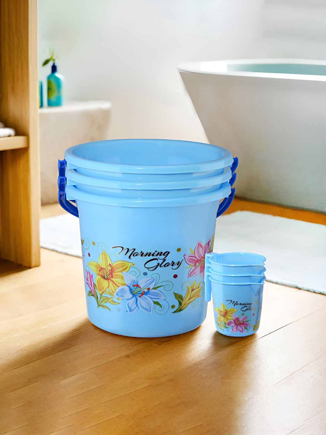 Aura Blue & Green 6 Pieces Floral Printed Bathroom Combo Sets