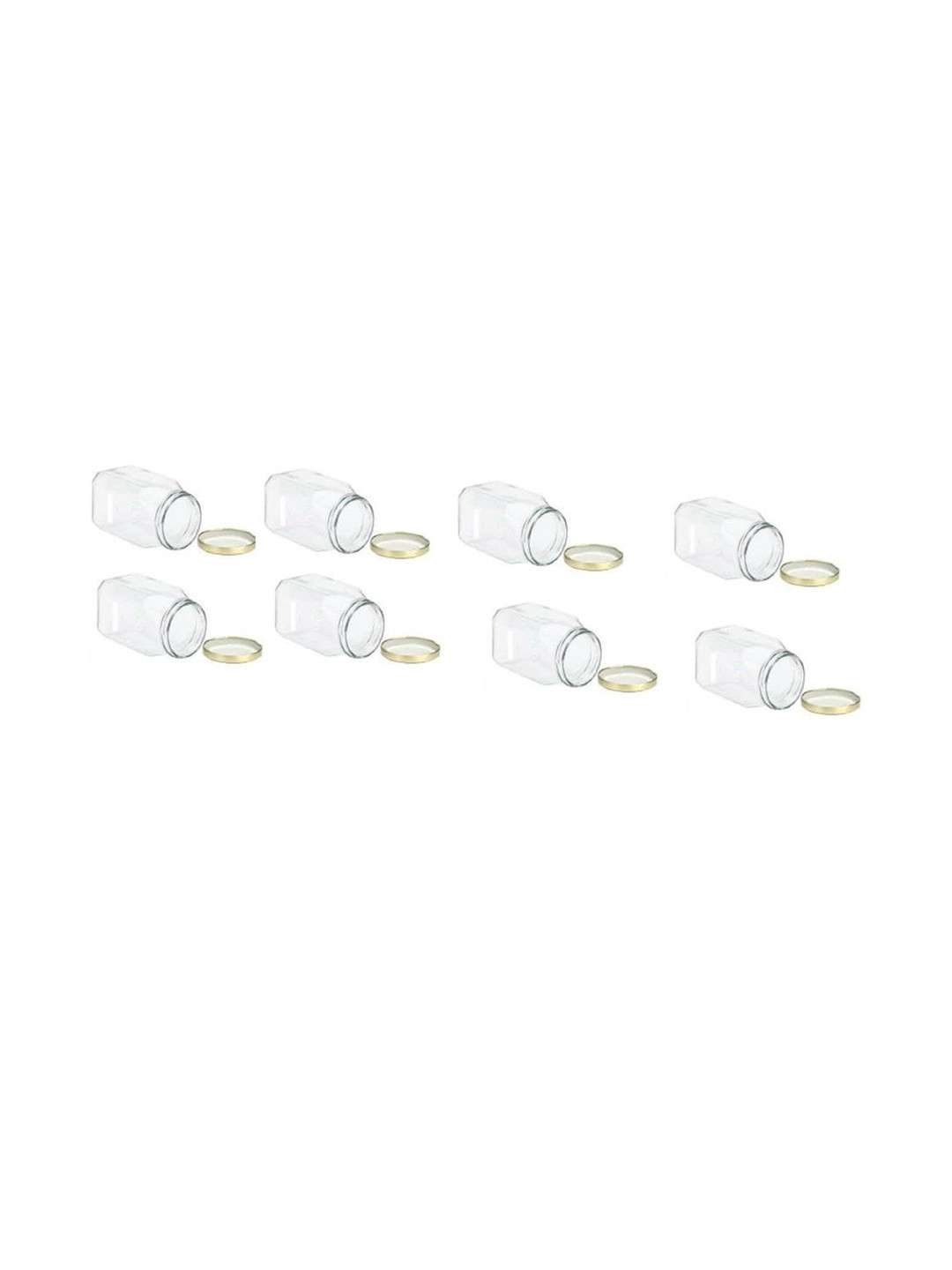 1ST TIME Transparent & Gold-Toned 8 Pieces Glass Dishwasher Safe Square Jars