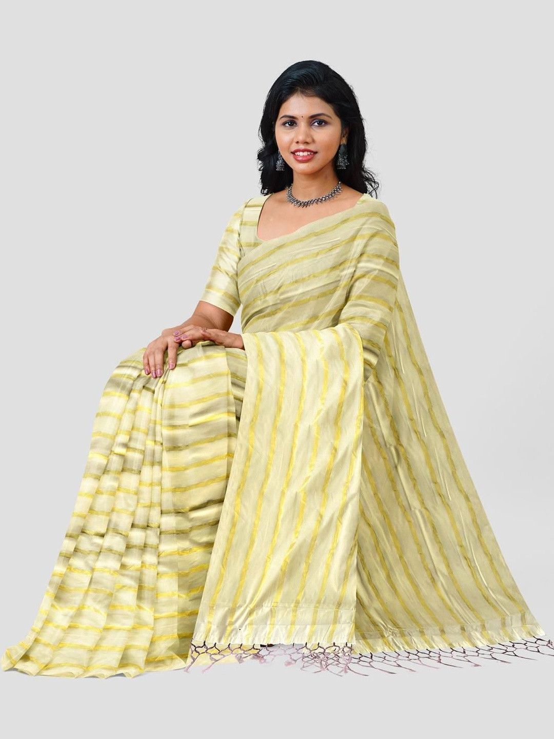WOODLOOM Striped Zari Saree With Blouse Piece