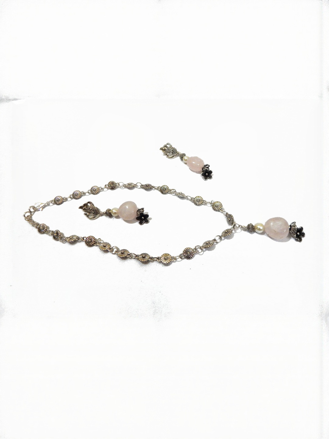 Jaya Vision Jewelry Silver-Plated Rose Quartz Jewellery Set