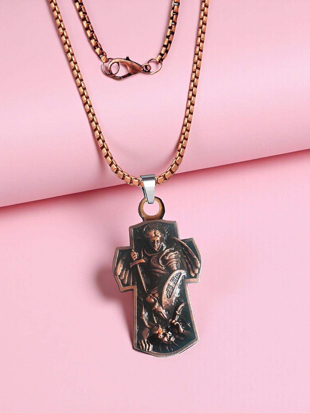 THE MEN GIFT Copper-Plated Saint Michael Archangel Pendant With Chain
