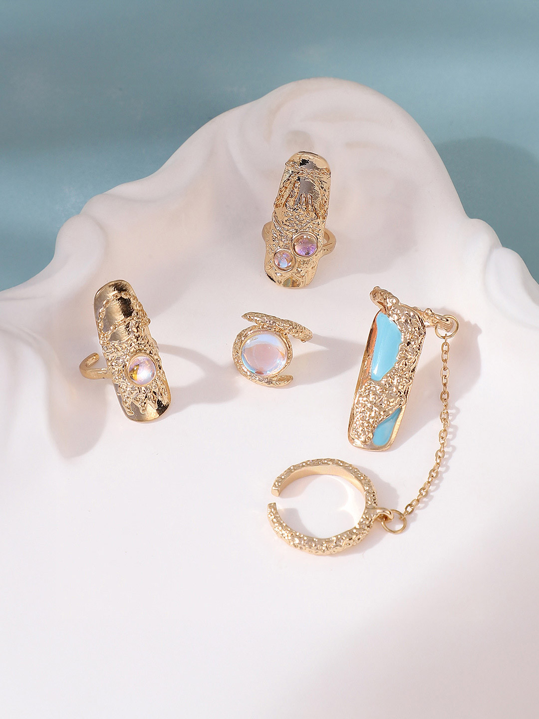 SOHI Set Of 4 Gold-Plated Stone Studded The Jasmine Nail Finger Rings