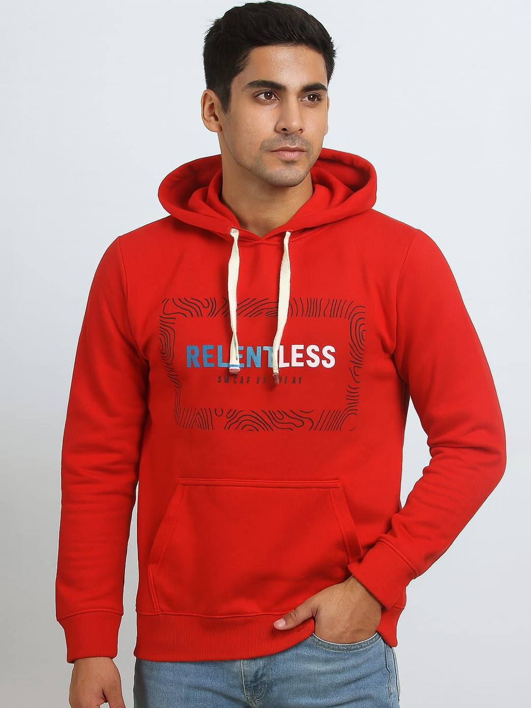 WILD ELEPHANT Men Printed Hooded Neck With Drawstring Hood Long Sleeve Sweatshirt