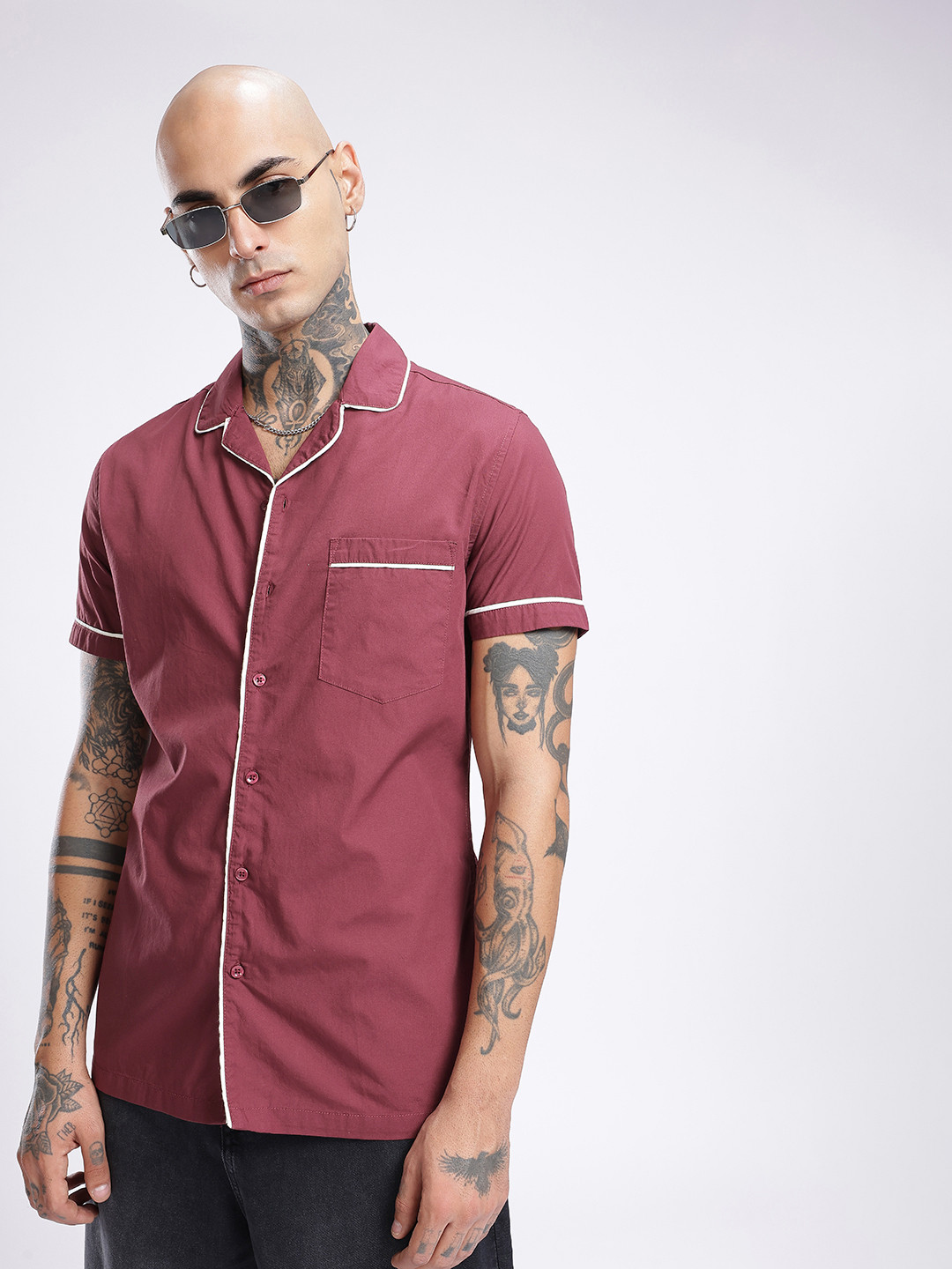 glitchez Contrast Piping Detail Casual Shirt