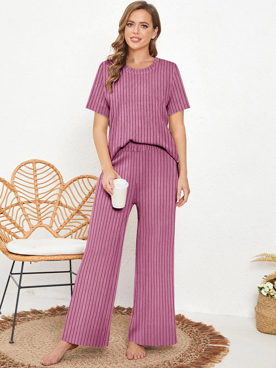 BAESD Striped Round Neck T-Shirt & Wide Leg Trouser