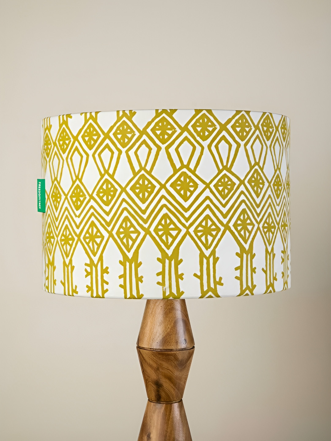 FREEDOM TREE Arka Yellow & White Printed Cylinder Shaped Floor Lamp