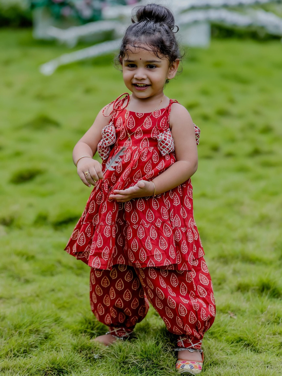 Borncry Girls Ethnic Motifs Printed Cotton A-Line Kurti with Dhoti Pants