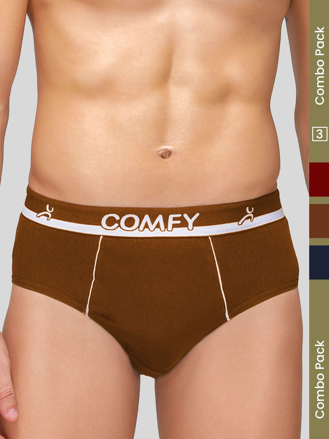 Amul Comfy Men Pack of 3 Plain Cotton Multicolour Brief