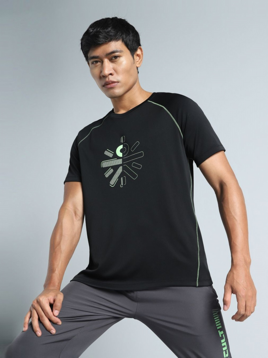 CULT Men Black Branded Recycled Poly Performance T-shirt