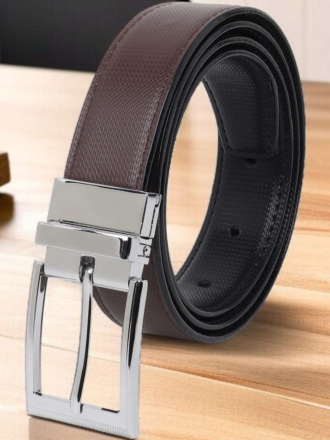 Roadster Men Brown Textured PU Reversible Formal Belt