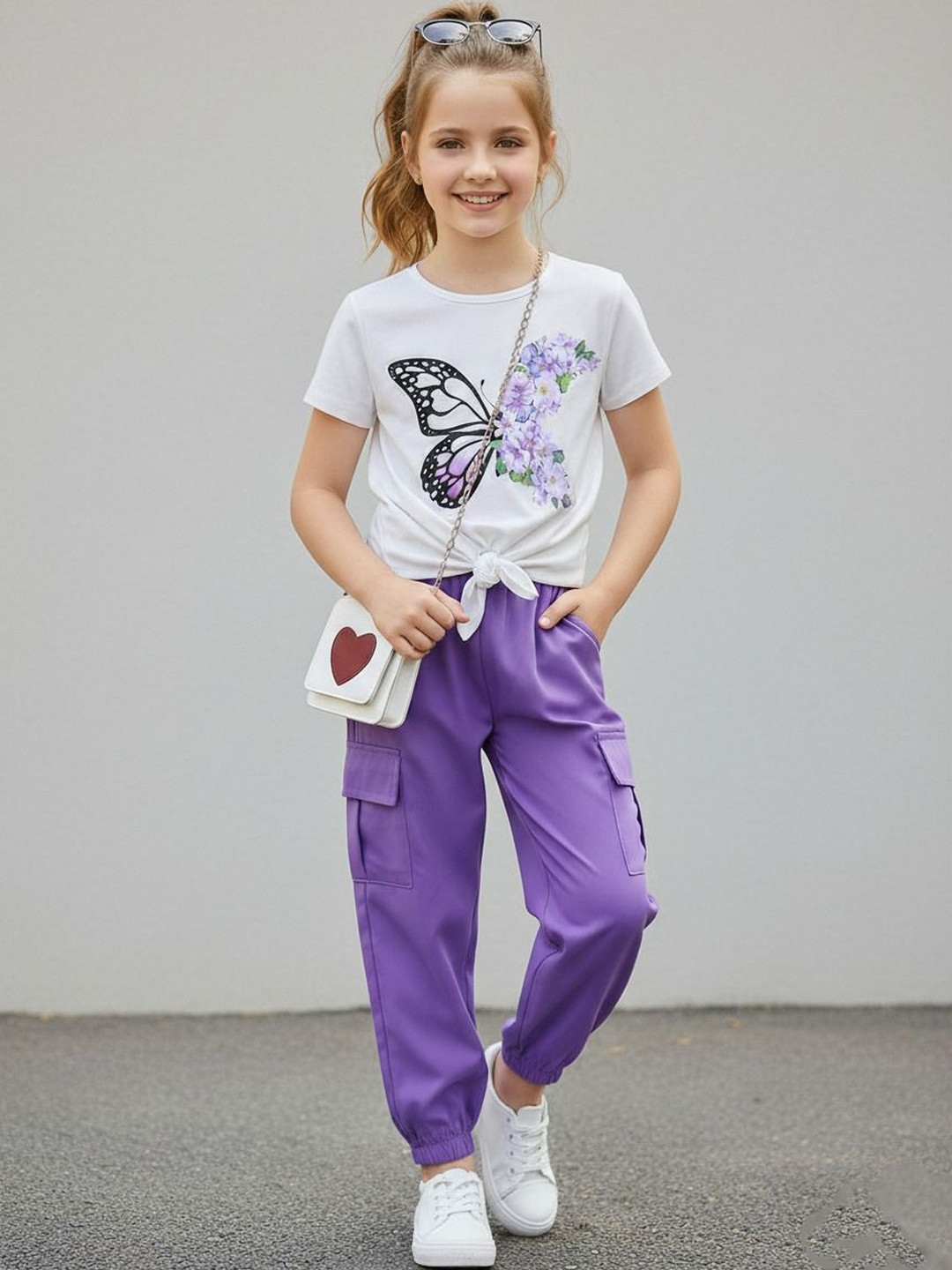 AVOVU Girls Butterfly Print T-Shirt With Trousers Clothing Set