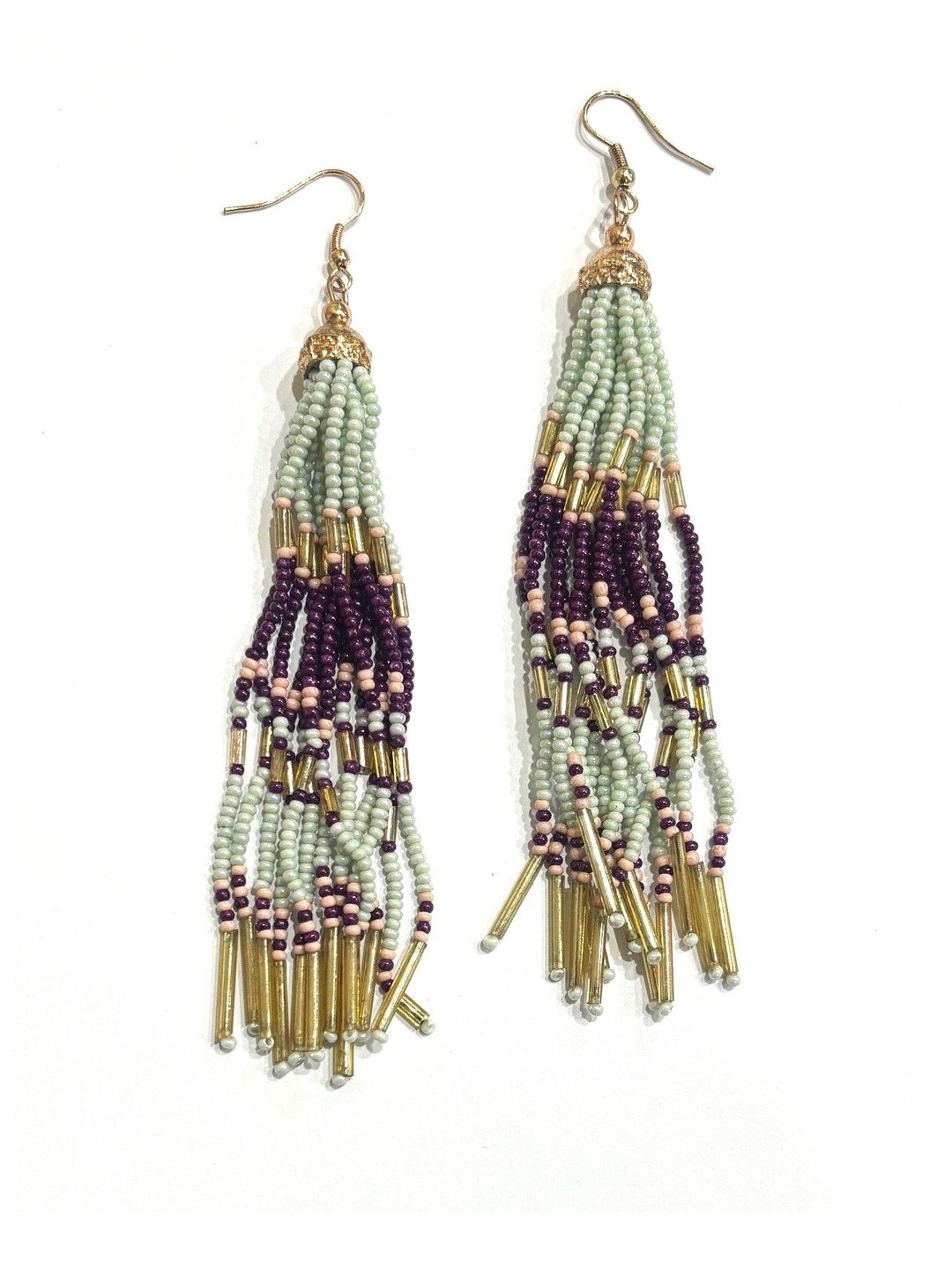 ZOON ACCESSORIES Rose Gold Plated Artificial Beaded Contemporary Tasselled Drop Earrings