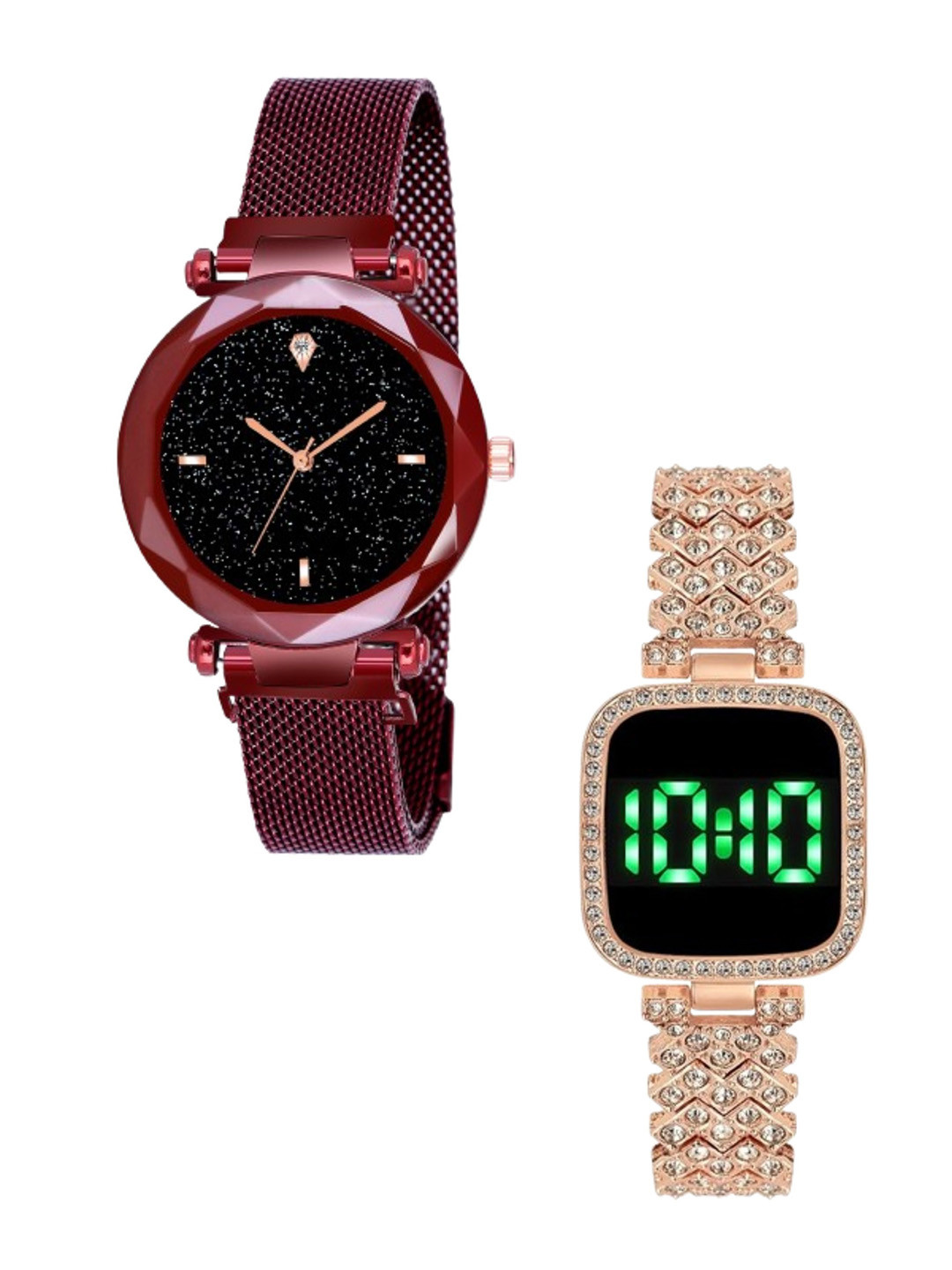 THE SHOPOHOLIC Girls Set Of 2 Stainless Steel Straps Analogue Watch FOUR-RED-TS