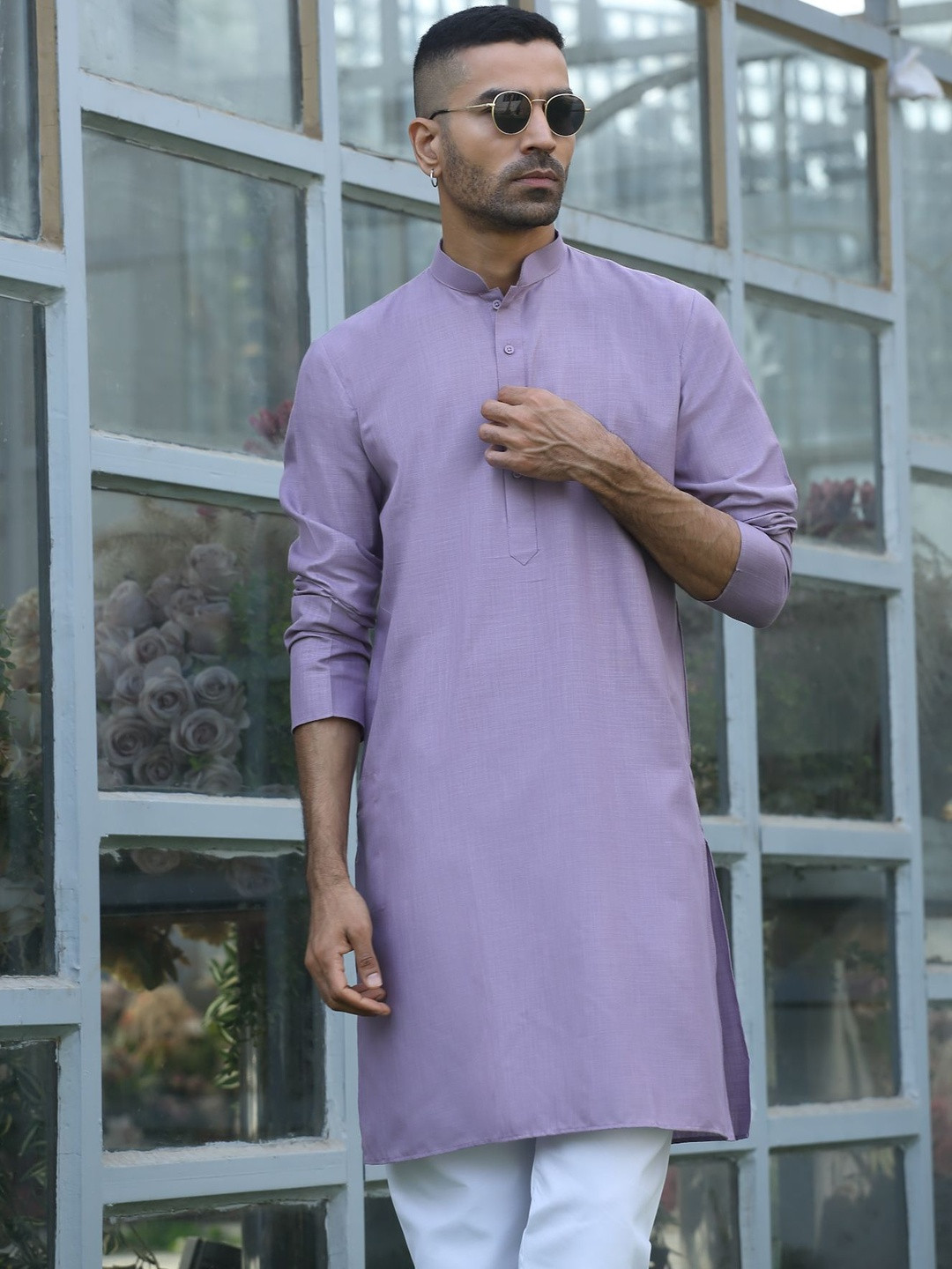 KRAFT INDIA Men Band Collar Regular Kurta with Trousers