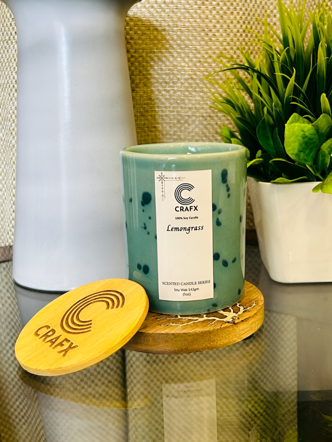 Crafx Olive Green & White Jar Candle