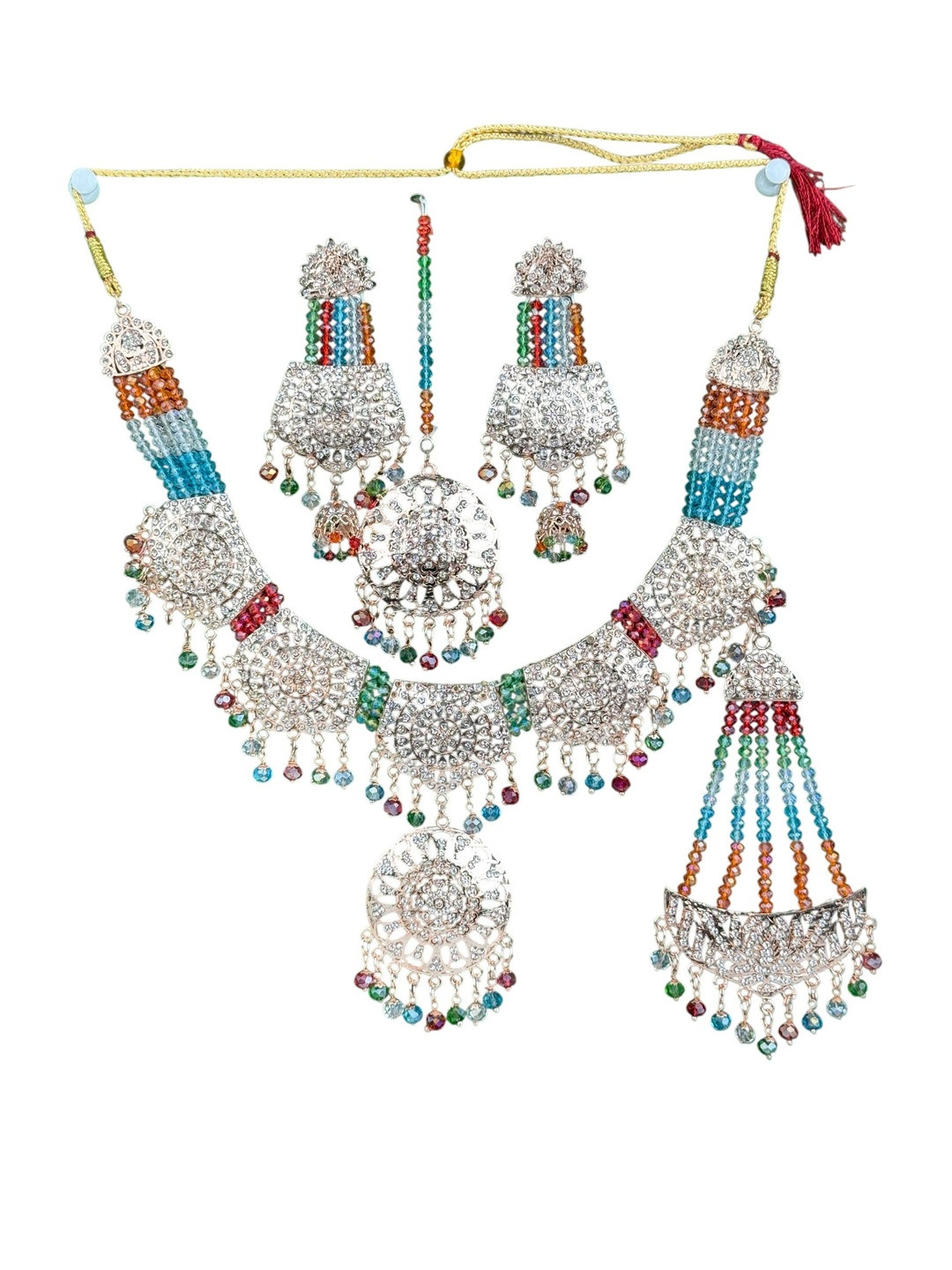 shreeji jewels Stones Studded & Beaded Filigree Jewellery Set