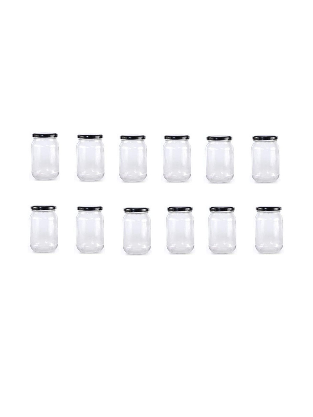 1ST TIME Transparent & Black 12 Pieces Glass Dishwasher Safe Cylinder Jars