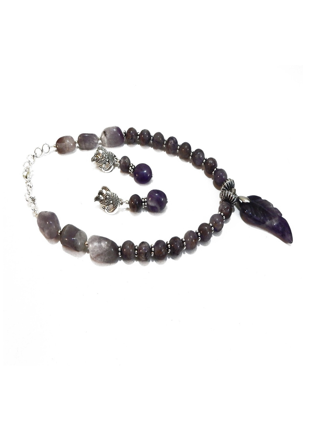 Jaya Vision Jewelry Women Amethyst beads Copper Necklace With Earrings