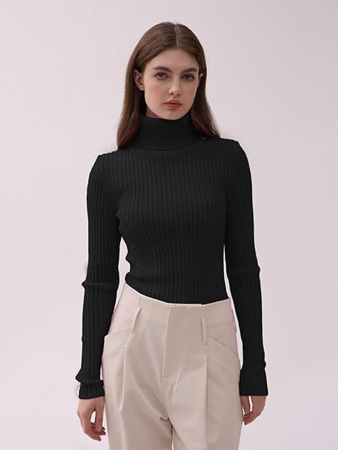 Sheffali Creation Women Turtle Neck Ribbed Sweatshirt