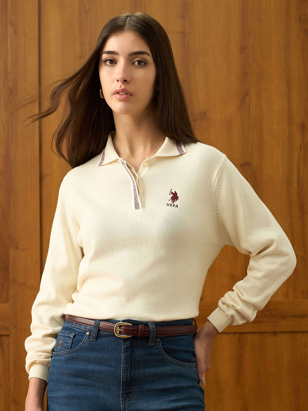 U.S. Polo Assn. Women Shirt Collar Pullover Cotton Sweater