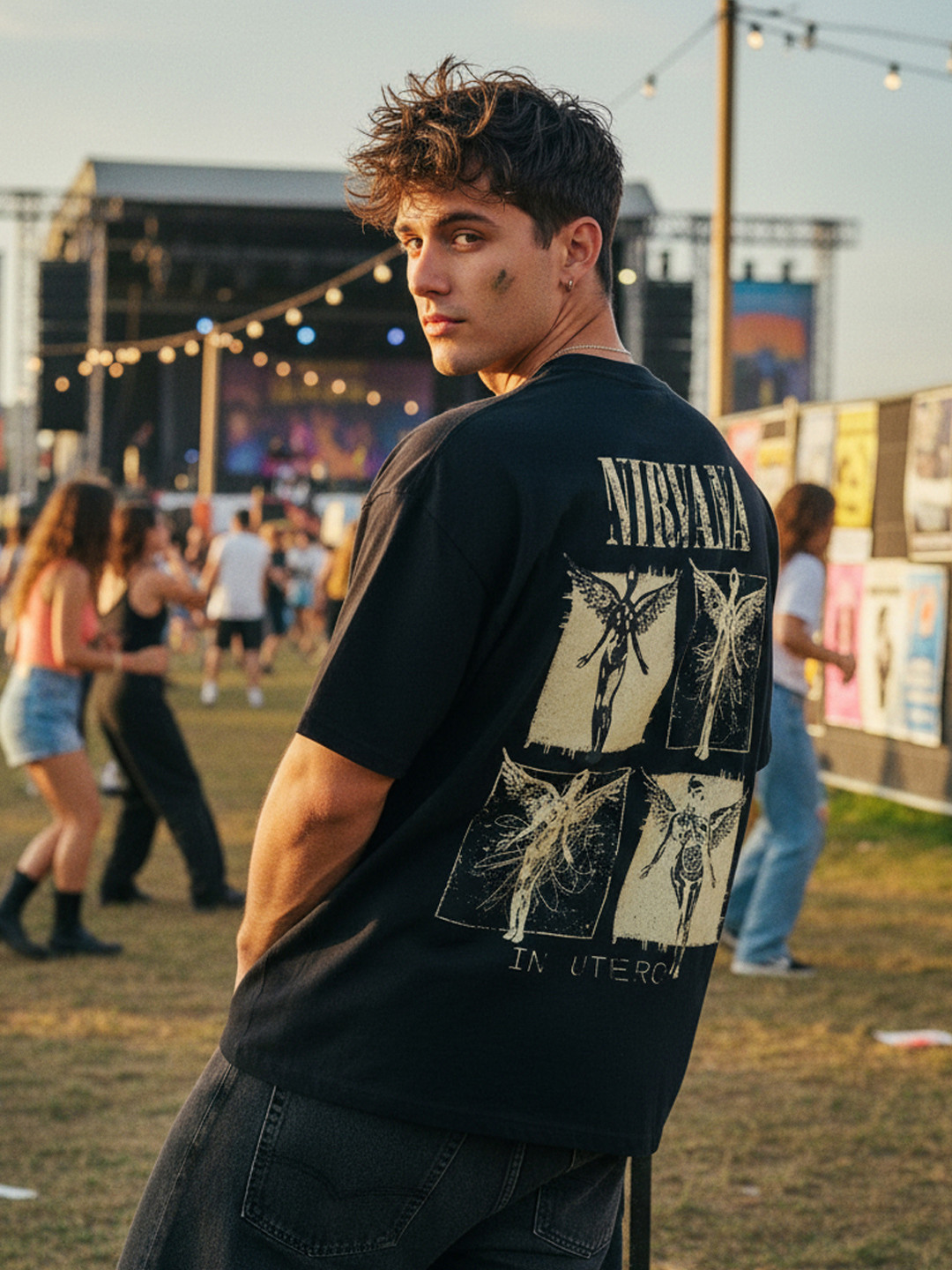 PRONK Men Nirvana Printed Oversized T-shirt