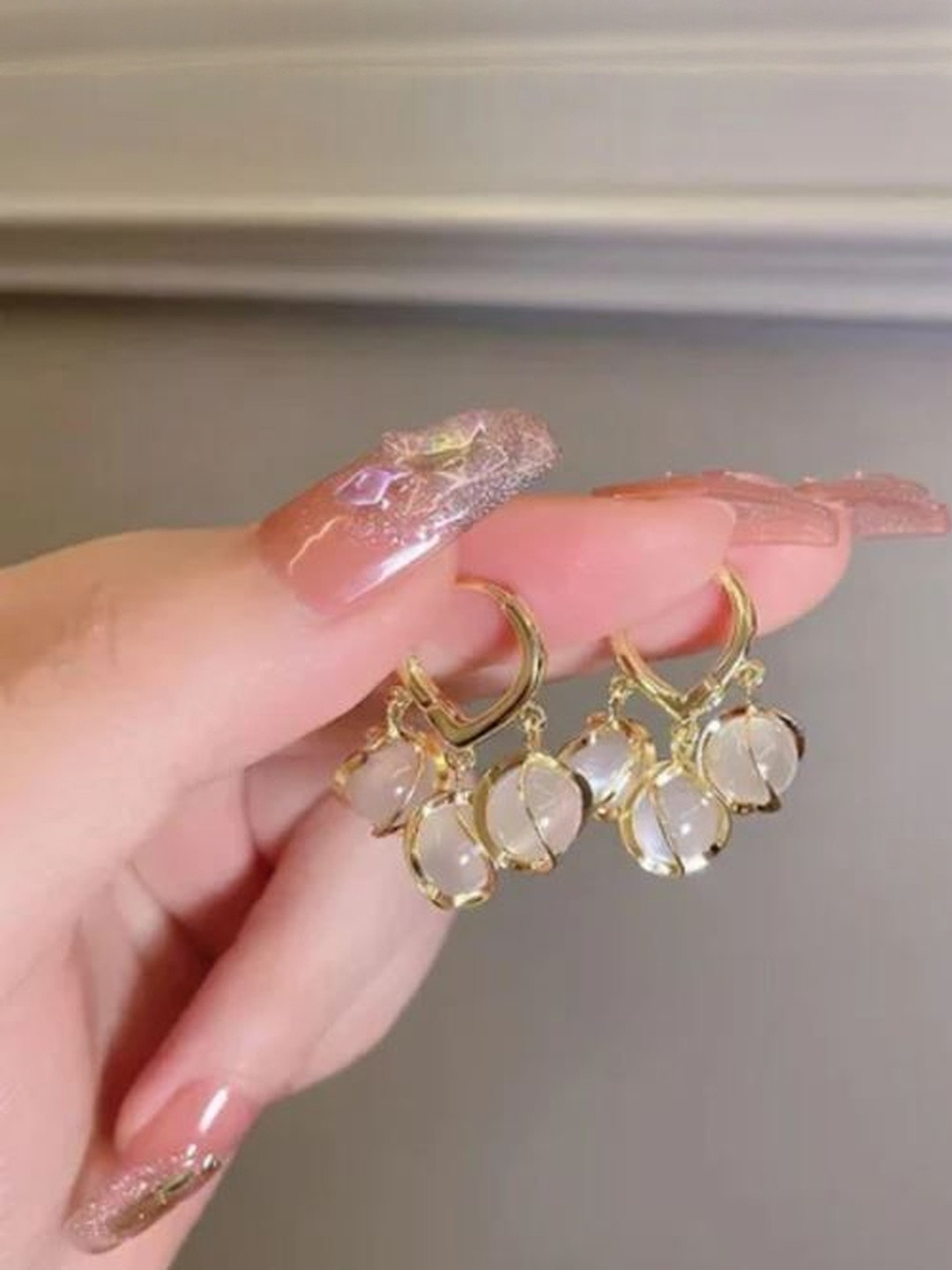 KATY Rose Gold-Plated Artificial Stones Studded Contemporary Drop Earrings