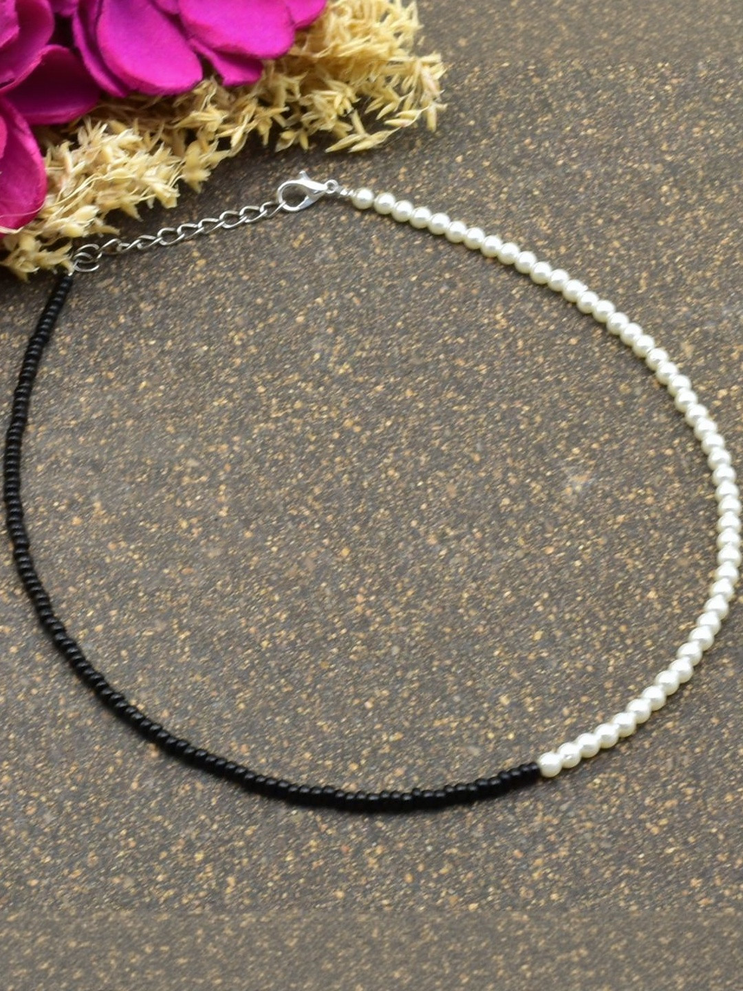 HIGH TRENDZ Silver-Plated Artificial Beaded Minimal Necklace