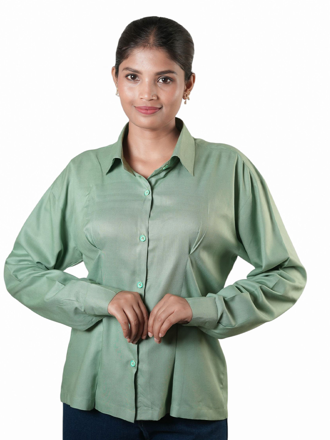 PALL&WE Women Solid Spread Collar Cotton Casual Shirt