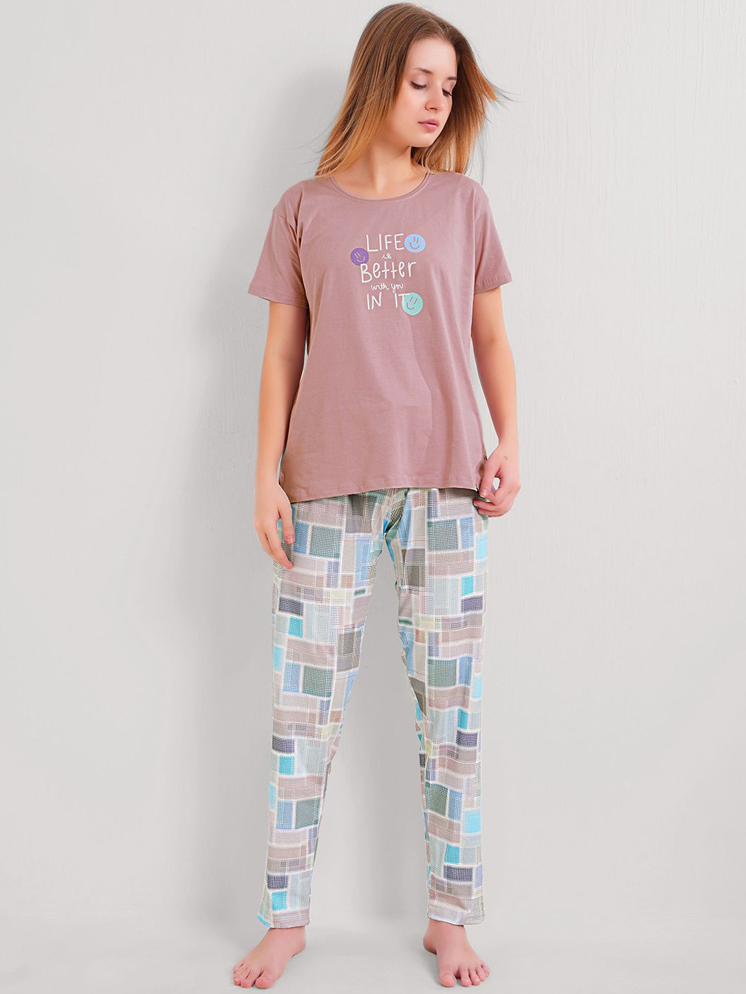 L&M Leisure and Moods Women Typography Printed Night suit