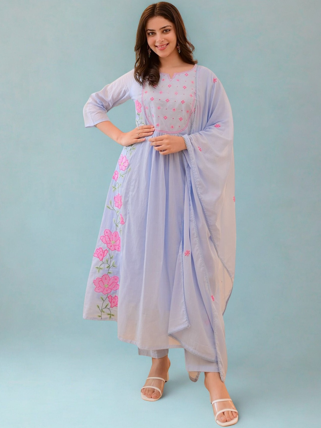 Morang Women Floral Embroidered Kurta with Trousers & Dupatta