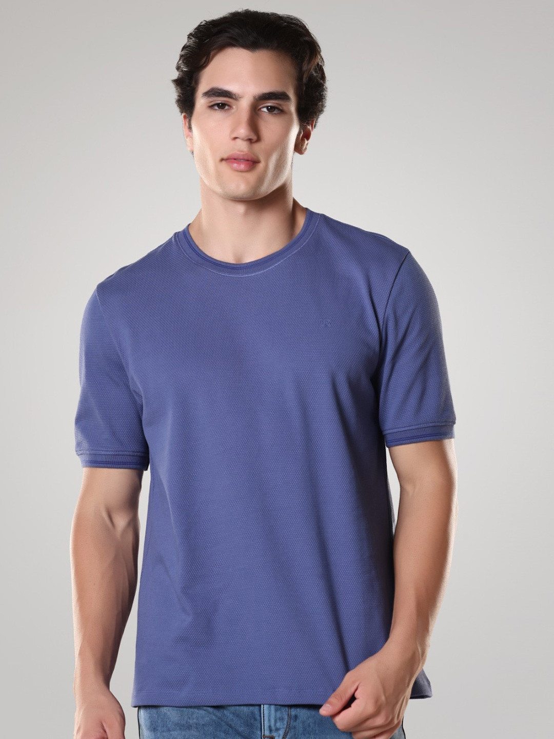 TURMS Men Solid Crew Neck Half Sleeves Anti Odor Ice Cool Tech UV Protectant Cotton Tshirt