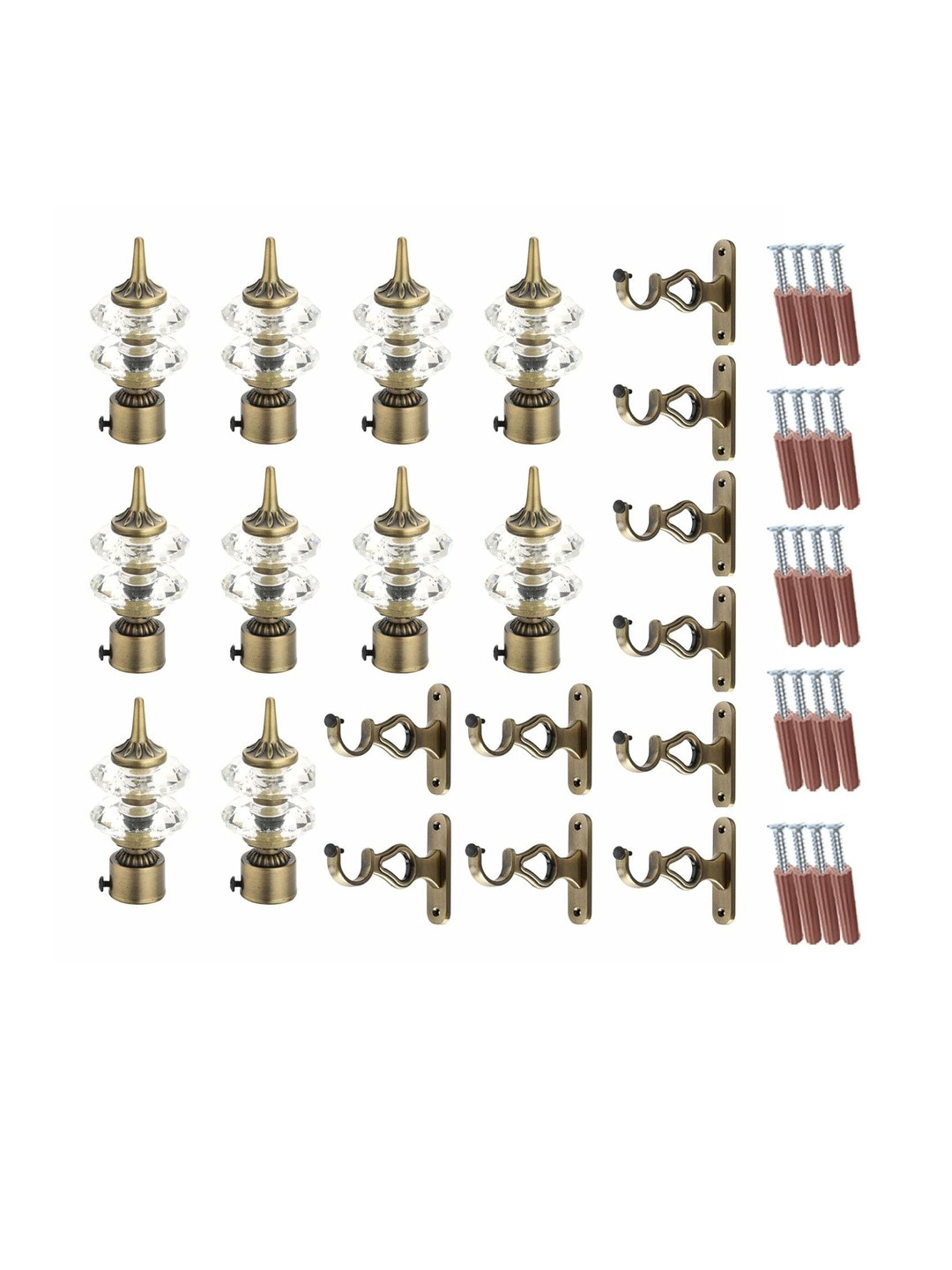 GLOXY Pair of 5 Brown & White Diamond Shape Antique Finish Curtain Brackets With Holder