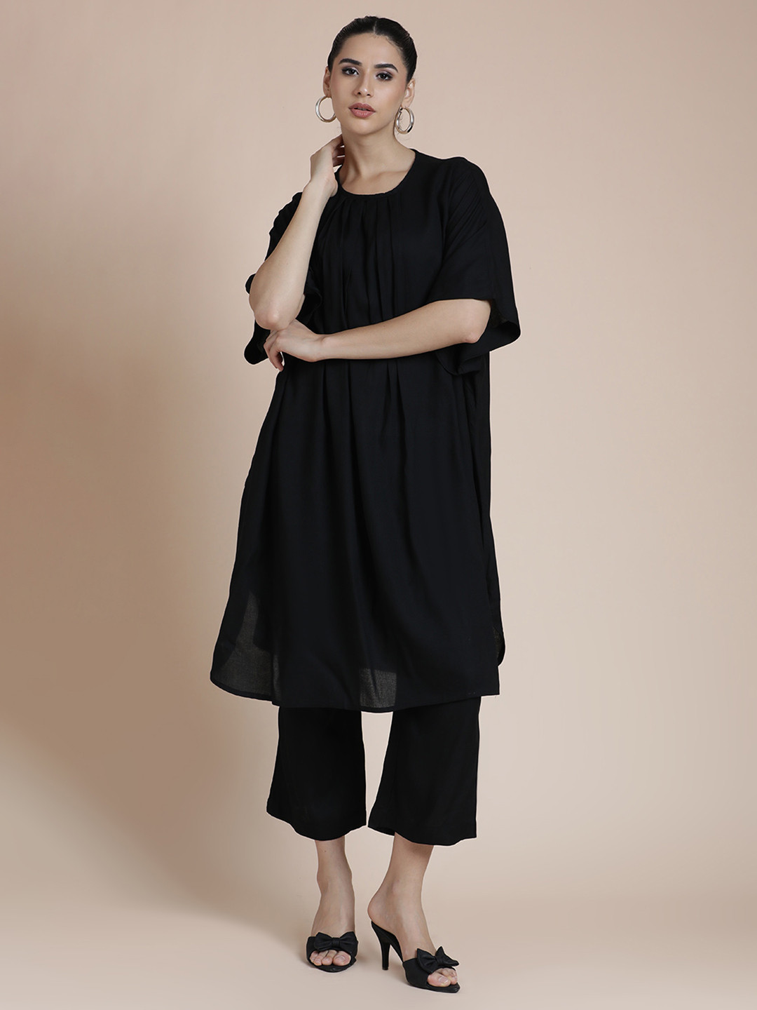 BLACK & BLAH BLAH Set of 2 Solid Liva Monochrome Kurta and Trouser