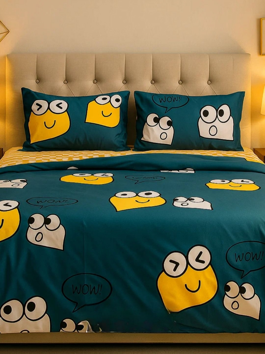 Famyo Green & Yellow Printed Microfiber 300 TC Double Blankets Quilts & Dohars