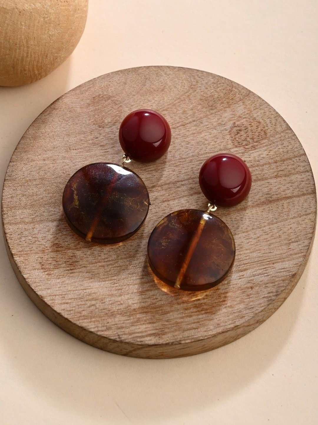 Reenisaa  Gold-Plated Amber Studded Circular Shaped Drop Earrings