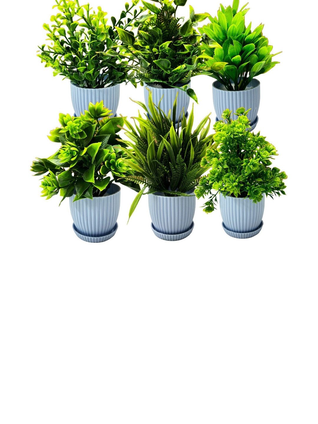 Dekorly Green Plastic 6Pcs Non-Hanging Artificial Plants With Pot