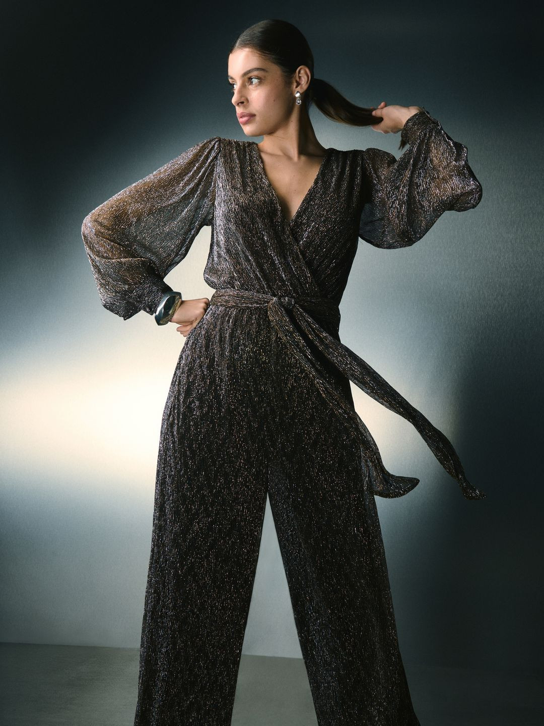 NEXT Lurex Wrap Style Semi-Sheer Basic Jumpsuit With Belt