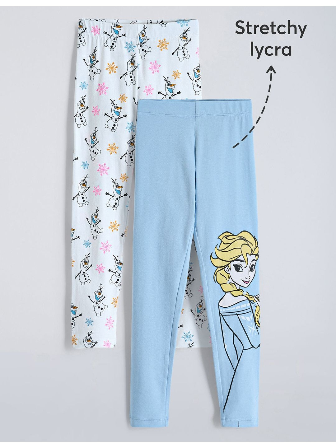 Hopscotch Girls Blue Pack Of 2 Cotton Olaf Elsa Duo Leggings