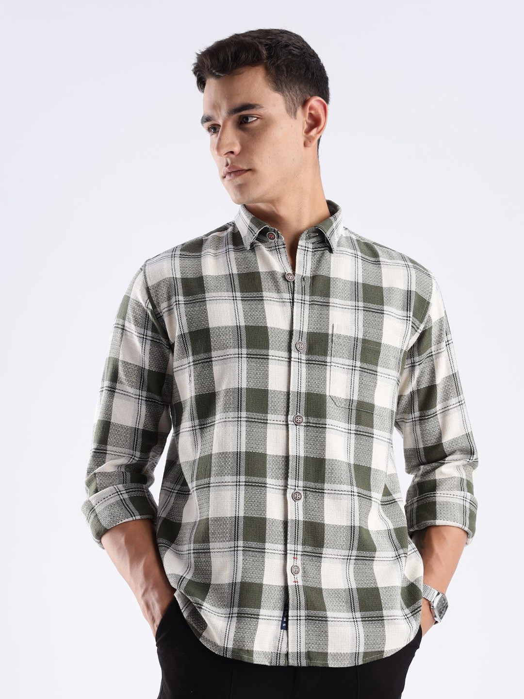 TURMS Men Anti Odor Moisture Control And Wicking Recycled Cotton Checked Casual Shirt