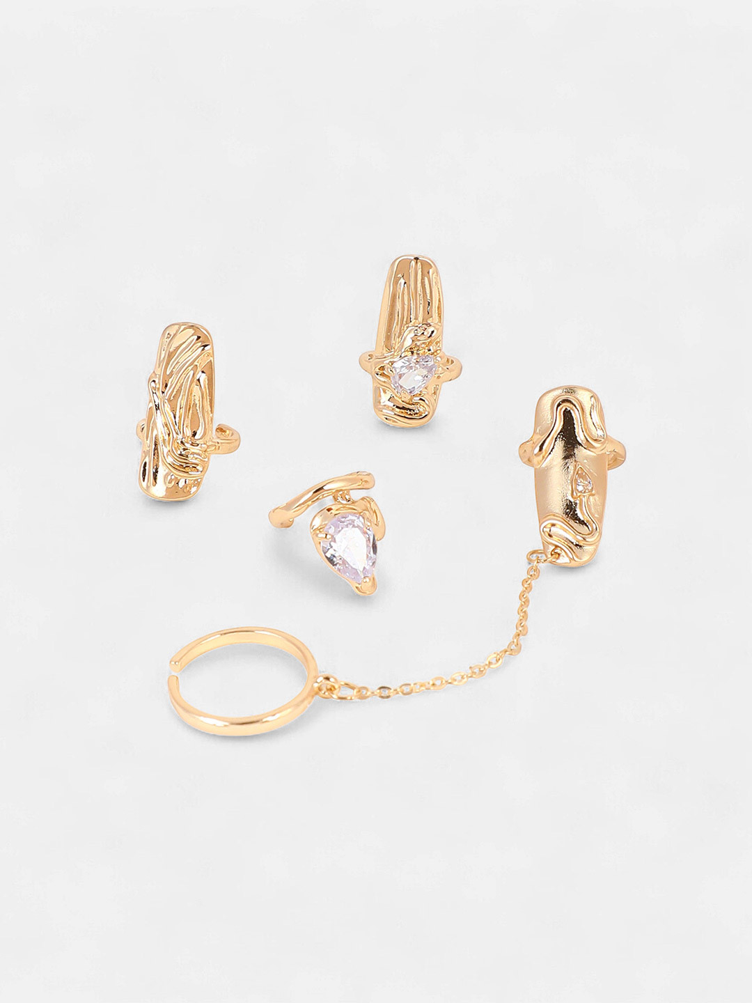 SOHI Set Of 4 Gold-Plated Stone Studded The Athena Nail Finger Rings