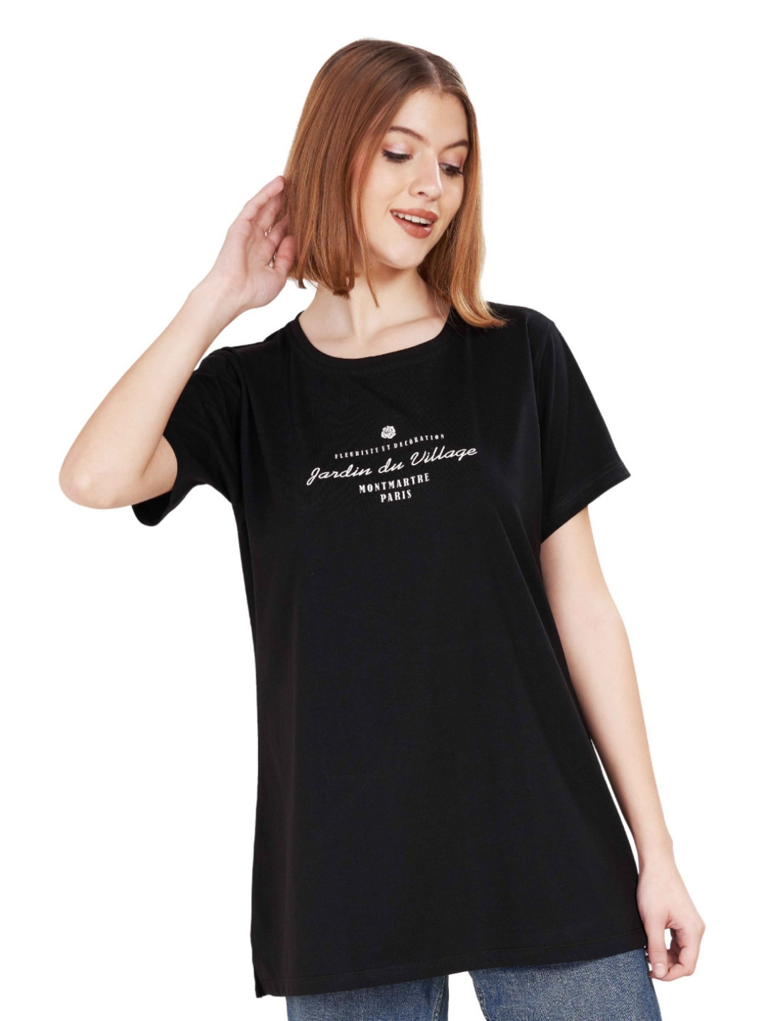 WEET Women Typography Printed Round Neck Cotton Relaxed Fit T-shirt