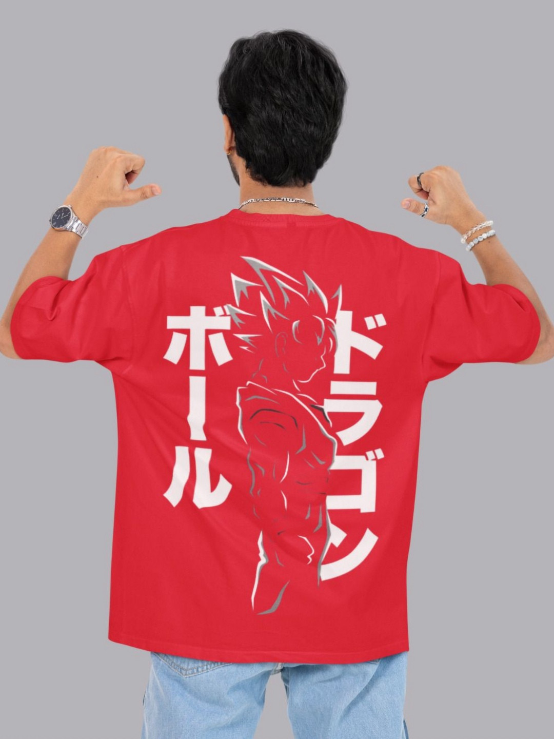 SNUG24 Men Dragon Ball Z Graphic Printed Round Neck Cotton Oversized T-shirt