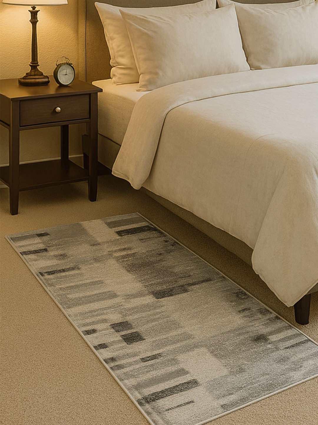 OBSESSIONS Grey Abstract Water-Repellant Ecological Resilient Bedside Runner