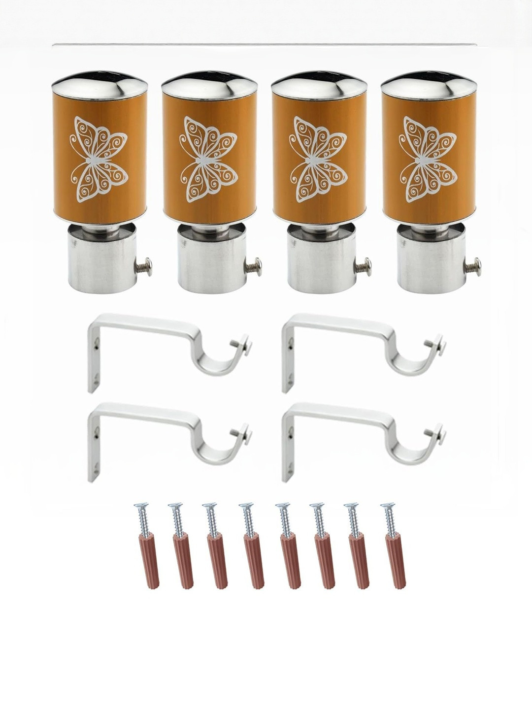 GLOXY Mustard & Silver-Toned 8 Pieces Stainless Steel Curtain Brackets